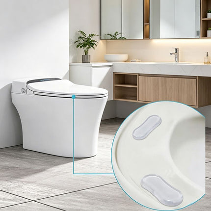 5 Piece Toilet Seat Self Adhesive Bumpers Set - Discreet Clear PU Mute Antislip Gasket, Washable & Reusable, Noise Reduction and Impact Absorption