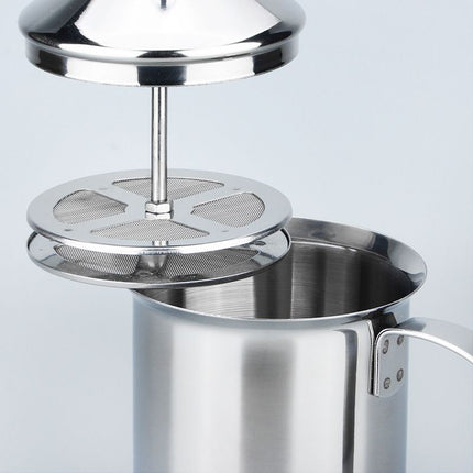 400ML 201 Stainless Steel Manual Milk Frother, Double Mesh Strainer Hand Pump Frothing Pitcher