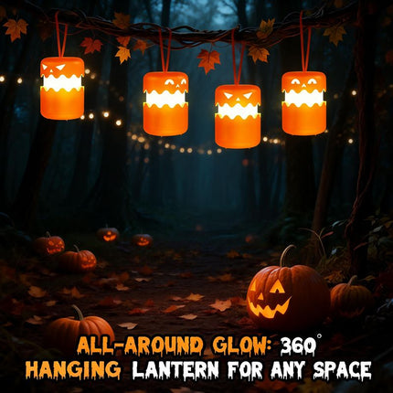 360°Beam Hanging Pumpkin Lantern with Double-Sided Spooky Expressions and Telescopic Pull-to-Open Design, Portable Rechargeable Halloween Light, Dimmable Warm LED Party Decor