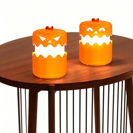2PCS 360°Beam Hanging Pumpkin Lantern with Double-Sided Spooky Expressions and Telescopic Pull-to-Open Design, Portable Rechargeable Halloween Light, Dimmable Warm LED Party Decor