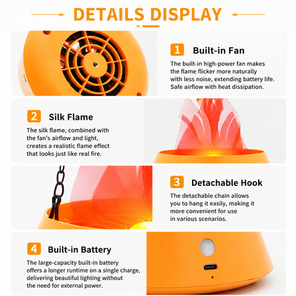 Style-1 LED Halloween Pumpkin Lantern and Simulated Silk Flame Blowing Light with Adjustable Stand and Hanging Chain, Rechargeable Atmosphere Lamp for Party Bar Camping and Home Use