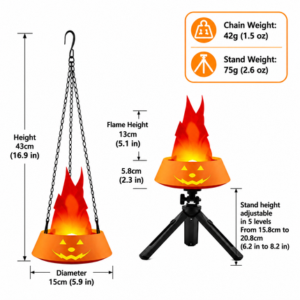 Style-1 LED Halloween Pumpkin Lantern and Simulated Silk Flame Blowing Light with Adjustable Stand and Hanging Chain, Rechargeable Atmosphere Lamp for Party Bar Camping and Home Use