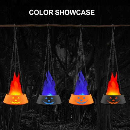 Style-2 LED Halloween Pumpkin Lantern and Simulated Silk Flame Blowing Light with Adjustable Stand and Hanging Chain, Rechargeable Atmosphere Lamp for Party Bar Camping and Home Use
