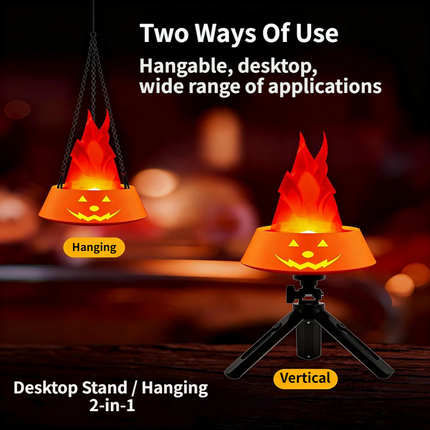 Style-3 LED Halloween Pumpkin Lantern and Simulated Silk Flame Blowing Light with Adjustable Stand and Hanging Chain, Rechargeable Atmosphere Lamp for Party Bar Camping and Home Use