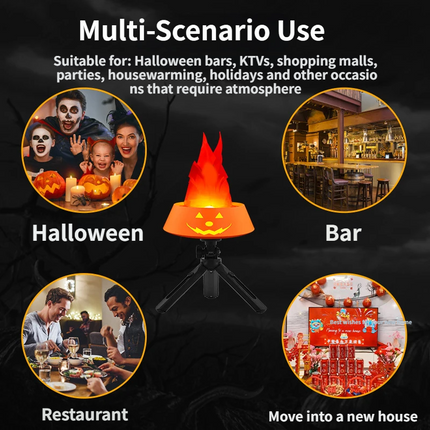 Style-4 LED Halloween Pumpkin Lantern and Simulated Silk Flame Blowing Light with Adjustable Stand and Hanging Chain, Rechargeable Atmosphere Lamp for Party Bar Camping and Home Use