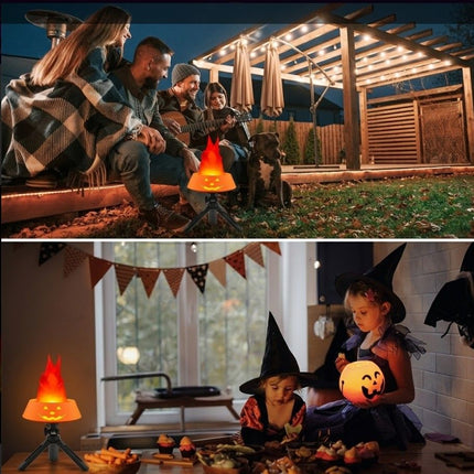Style-4 LED Halloween Pumpkin Lantern and Simulated Silk Flame Blowing Light with Adjustable Stand and Hanging Chain, Rechargeable Atmosphere Lamp for Party Bar Camping and Home Use