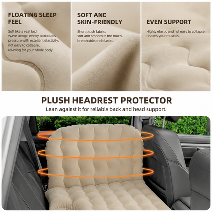 Black Large Inflatable Universal Car Air Mattress with 2 Pillows, Pump and Storage Bag - Dual Zone Split Bed Soft Flocked Camping Travel Bed Integrated Head / Backrest Buffer for SUV MPV Long drives