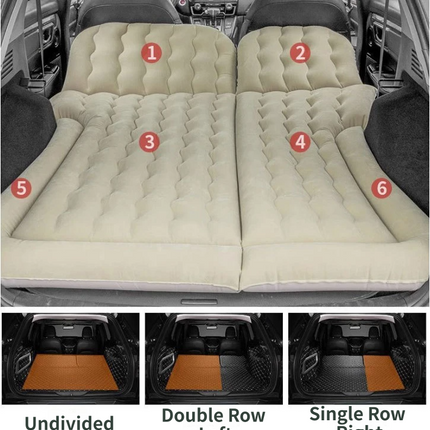 Black Large Inflatable Universal Car Air Mattress with 2 Pillows, Pump and Storage Bag - Dual Zone Split Bed Soft Flocked Camping Travel Bed Integrated Head / Backrest Buffer for SUV MPV Long drives