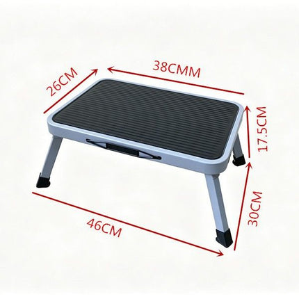 Compact Folding Carbon Steel Step Stool, Heavy Duty 150kg Capacity Step Stool with Non-slip Grooved Platform Mat and Secure Leg Lock Pins 46 x 30 x 17.5 cm