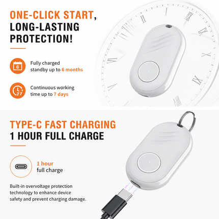 2PCS Black and White Portable Ultrasonic Pest and Mosquito Repeller with Lanyard Loop - TypeC Rechargeable Ultra-Long Battery Life