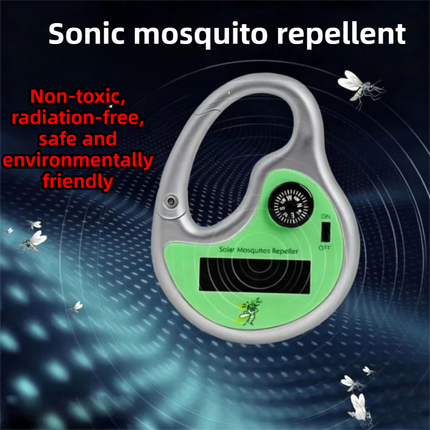 Solar Powered Eco-Friendly Ultrasonic Mosquito Repeller - Portable Pest Deterrent with Compass and Carabiner Clip