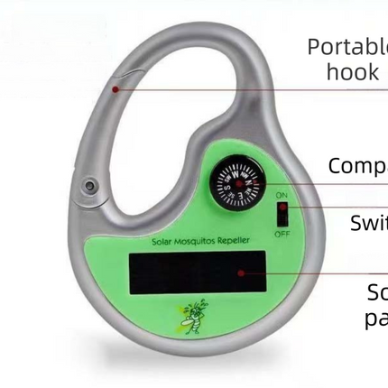 Solar Powered Eco-Friendly Ultrasonic Mosquito Repeller - Portable Pest Deterrent with Compass and Carabiner Clip