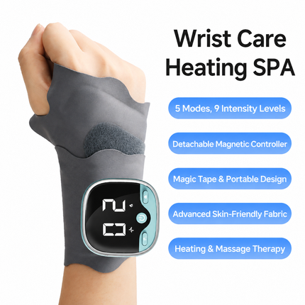 Portable EMS Wrist Massager - 3 in 1 Heating Pulse Sports Hand Wrap with 3 Heat Therapy, 9 Massage Intensities, 5 Massage Modes and Removable LCD Control, XY-02
