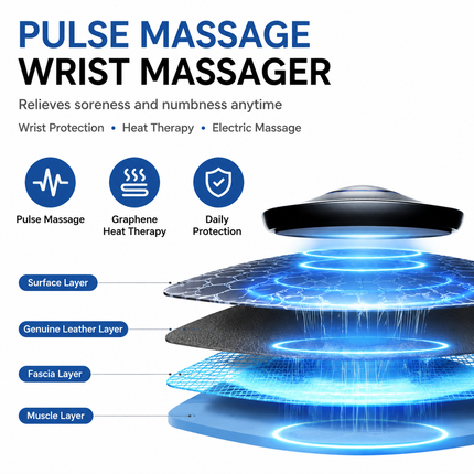 2PCS Portable EMS Wrist Massager - 3 in 1 Heating Pulse Sports Hand Wrap with 3 Heat Therapy, 9 Massage Intensities, 5 Massage Modes and Removable LCD Control, XY-08 Blue