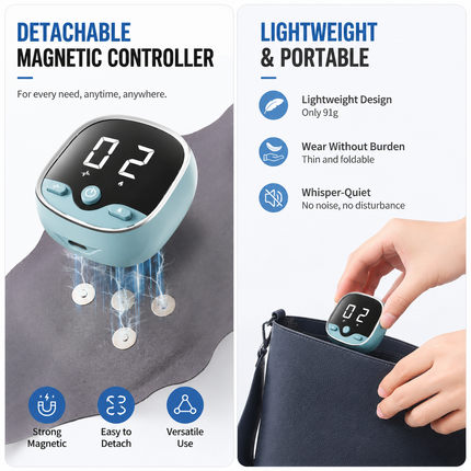 2PCS Portable EMS Wrist Massager - 3 in 1 Heating Pulse Sports Hand Wrap with 3 Heat Therapy, 9 Massage Intensities, 5 Massage Modes and Removable LCD Control, XY-08 Blue