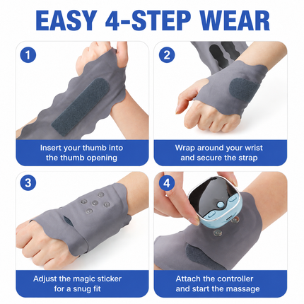 2PCS Portable EMS Wrist Massager - 3 in 1 Heating Pulse Sports Hand Wrap with 3 Heat Therapy, 9 Massage Intensities, 5 Massage Modes and Removable LCD Control, XY-08 Blue