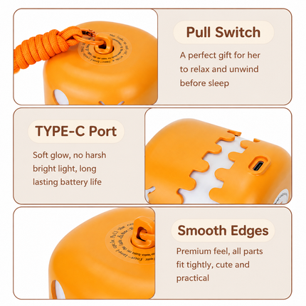Dual-Sided Halloween Pumpkin Fun Lantern - Rechargeable Pull Cord LED Night Light with 7-Color Flash and Warm White Modes