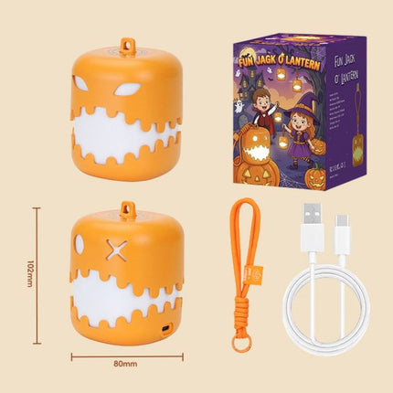 Dual-Sided Halloween Pumpkin Fun Lantern - Rechargeable Pull Cord LED Night Light with 7-Color Flash and Warm White Modes