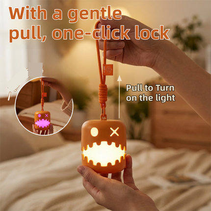 2PCS Dual-Sided Halloween Pumpkin Fun Lantern - Rechargeable Pull Cord LED Night Light with 7-Color Flash and Warm White Modes
