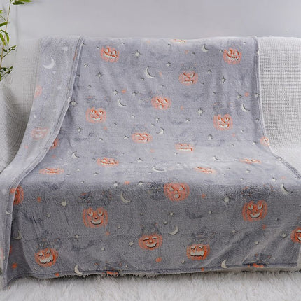 Glow in the Dark Flannel Blanket with Playful Hallowen Pumpkin (S126 / 130 x 150CM) - Versatile Soft Plush Magic Throw Blanket, Durable High Density Woven & Machine Washable for All-Season Use