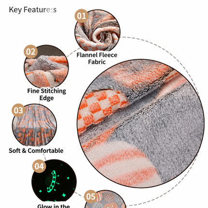 Glow in the Dark Flannel Blanket with Playful Hallowen Pumpkin (S127 / 130 x 150CM) - Versatile Soft Plush Magic Throw Blanket, Durable High Density Woven & Machine Washable for All-Season Use