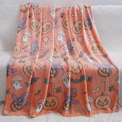Glow in the Dark Flannel Blanket with Playful Hallowen Pumpkin (S144 / 130 x 150CM) - Versatile Soft Plush Magic Throw Blanket, Durable High Density Woven & Machine Washable for All-Season Use