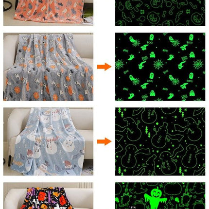 Glow in the Dark Flannel Blanket with Playful Hallowen Pumpkin (S144 / 130 x 150CM) - Versatile Soft Plush Magic Throw Blanket, Durable High Density Woven & Machine Washable for All-Season Use