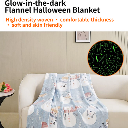 Glow in the Dark Flannel Blanket with Playful Hallowen Pumpkin (S127 / 150 x 200CM) - Versatile Soft Plush Magic Throw Blanket, Durable High Density Woven & Machine Washable for All-Season Use