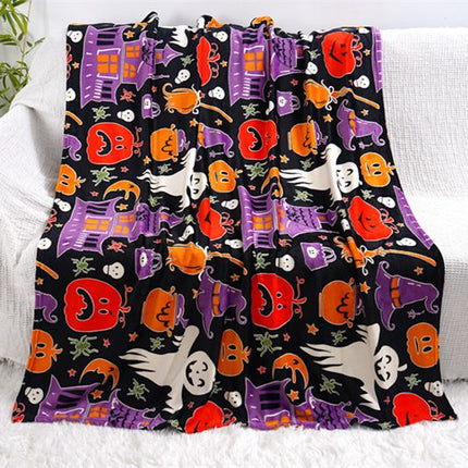 Glow in the Dark Flannel Blanket with Playful Hallowen Pumpkin (S142 / 75 x 100CM) - Versatile Soft Plush Magic Throw Blanket, Durable High Density Woven & Machine Washable for All-Season Use