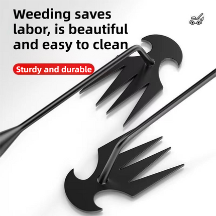 40CM Multifunction Garden Weeding Hoe Tool - Heavy Duty Manganese Steel Root Weeder Hand Hoe Rake with Ergonomic Handle and Double-Ended Hooked Claw Design