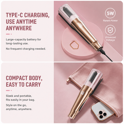 2 in 1 Black Mini Split End Hair Trimmer and Straightening Comb - Cordless USB Rechargeable Hair Cut Remover Tool with Removable Blade for Easy Hair Smoothing Without Reducing Overall Length