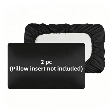2 Pack Black Satin Adjustable Pillowcases Set of Standard Size 20x26" - Soft Faux Silk Travel Covers for Hair & Skin, with Elastic Band Fit Various Pillows