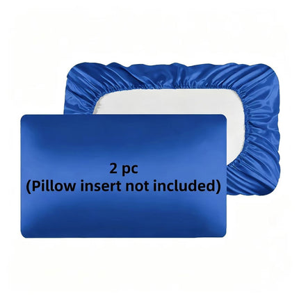 2 Pack Navy Blue Satin Adjustable Pillowcases Set of Standard Size 20x26" - Soft Faux Silk Travel Covers for Hair & Skin, with Elastic Band Fit Various Pillows