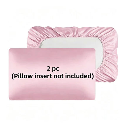 2 Pack Pink Satin Adjustable Pillowcases Set of Standard Size 20x26" - Soft Faux Silk Travel Covers for Hair & Skin, with Elastic Band Fit Various Pillows
