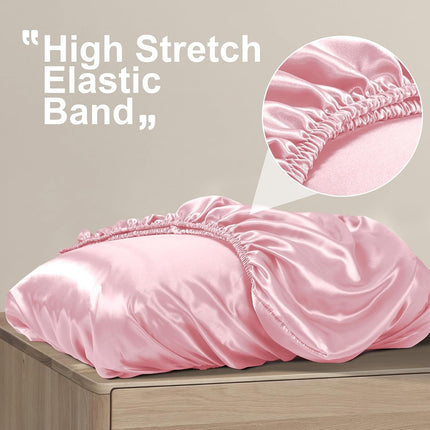 2 Pack Pink Satin Adjustable Pillowcases Set of Standard Size 20x26" - Soft Faux Silk Travel Covers for Hair & Skin, with Elastic Band Fit Various Pillows