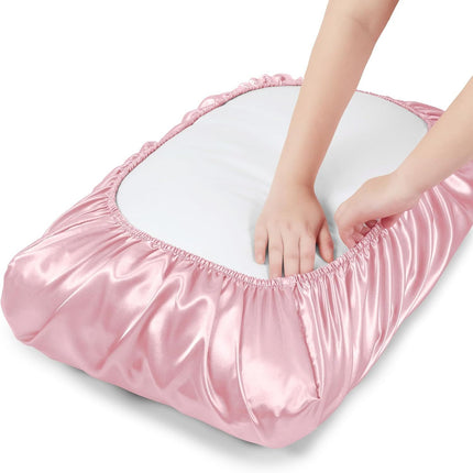 2 Pack Pink Satin Adjustable Pillowcases Set of Standard Size 20x26" - Soft Faux Silk Travel Covers for Hair & Skin, with Elastic Band Fit Various Pillows