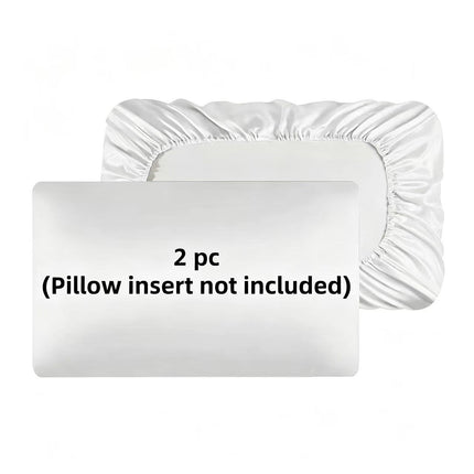 2 Pack White Satin Adjustable Pillowcases Set of Queen Size 20x30" - Soft Faux Silk Travel Covers for Hair & Skin, with Elastic Band Fit Various Pillows