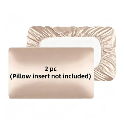 2 Pack Khaki Satin Adjustable Pillowcases Set of Standard Size 20x26" - Soft Faux Silk Travel Covers for Hair & Skin, with Elastic Band Fit Various Pillows