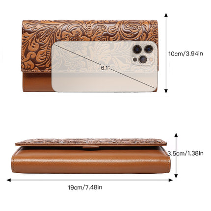 White Women's Vintage Embossed Microfibre Leather Long Wallet - Large Capacity Trifold Clutch with Muti Pockets and Wristlet Strap