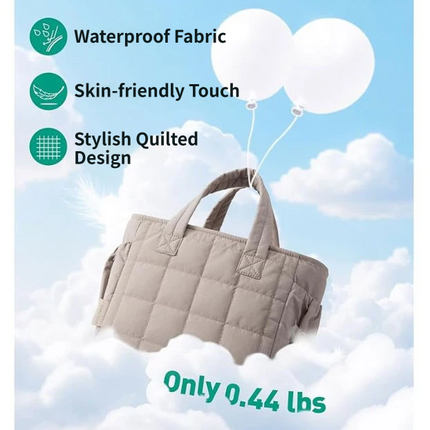 Khaki Stylish Insulated Quilted Zipper Lunch Bag for Women - 6L Large Capacity Waterproof Thermal Tote Cooler Bag with Leakproof Lining and 2 Side Pockets for Lunch Boxes, Fruit and Drinks