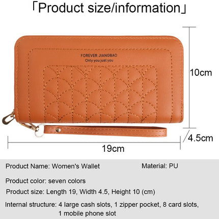 Light Blue Womens Embroidered Double Zipper Long Trifold Wallet - 19 x 10 x 4.5cm Large Capacity PU Leather Clutch with Cash Card Phone Slots and Zipper Pocket