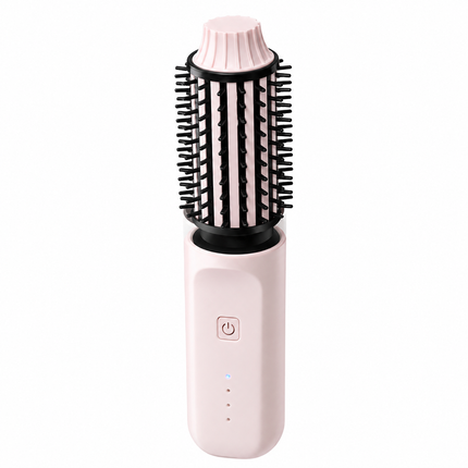 Pink 2 in 1 Wireless Hair Straightener and Curler Brush - Lightweight Ceramic Negative Ion Hair Styler with 4 Adjustable Temps and Anti-Scald Dense Comb Teeth, TypeC Charging