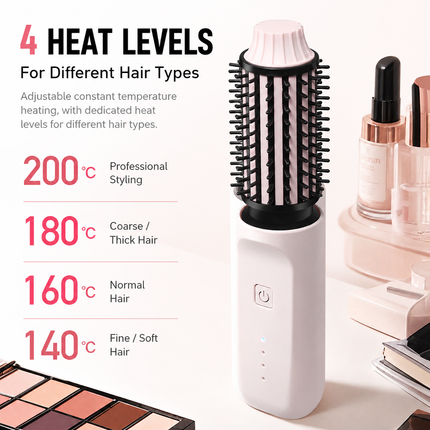 Pink 2 in 1 Wireless Hair Straightener and Curler Brush - Lightweight Ceramic Negative Ion Hair Styler with 4 Adjustable Temps and Anti-Scald Dense Comb Teeth, TypeC Charging