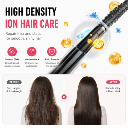 Pink 2 in 1 Wireless Hair Straightener and Curler Brush - Lightweight Ceramic Negative Ion Hair Styler with 4 Adjustable Temps and Anti-Scald Dense Comb Teeth, TypeC Charging