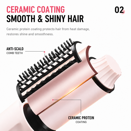 Pink 2 in 1 Wireless Hair Straightener and Curler Brush - Lightweight Ceramic Negative Ion Hair Styler with 4 Adjustable Temps and Anti-Scald Dense Comb Teeth, TypeC Charging