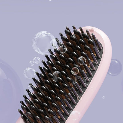 Pink 4D Straight Hair Comb and Negative Ionic Styler with Dual MCH Ceramic Fast Heating, Anti-Scald Round Comb Teeth, 3 Levels Temp LCD Display and Charging Dock