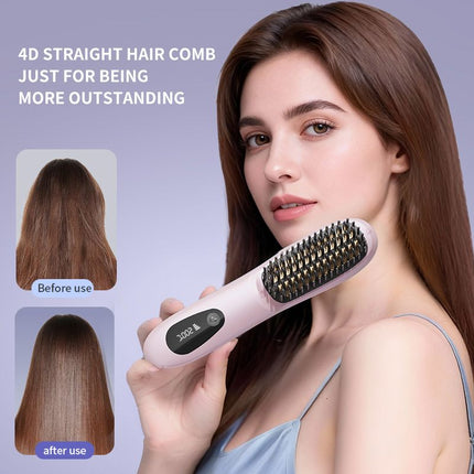 White 4D Straight Hair Comb and Negative Ionic Styler with Dual MCH Ceramic Fast Heating, Anti-Scald Round Comb Teeth, 3 Levels Temp LCD Display and Charging Dock