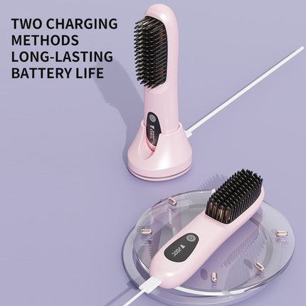 Black 4D Straight Hair Comb and Negative Ionic Styler with Dual MCH Ceramic Fast Heating, Anti-Scald Round Comb Teeth, 3 Levels Temp LCD Display and Charging Dock