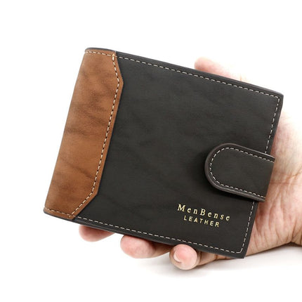 Black Mens Frosted PU Leather Trifold Wallet with Coin Zipper Pocket, Bill / Card Slots and ID Window, Australian Father's Day Gift