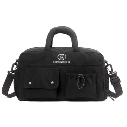 Black Large Capacity Waterproof Travel Duffel Bag with Shoe Compartment & Padded Sponge Handles - Lightweight Muti Pockets Gym Crossbody Bag and Airplane Carry On Tote, 44 x 25 x 23CM